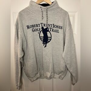 Robert Trent Jones Golf Pullover Mens Large Gray Mock Turtleneck Pockets VTG
